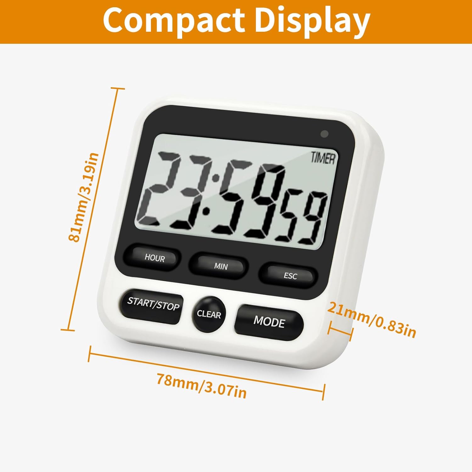 Digital Kitchen Timer with Clock Alarm Countdown Memory
