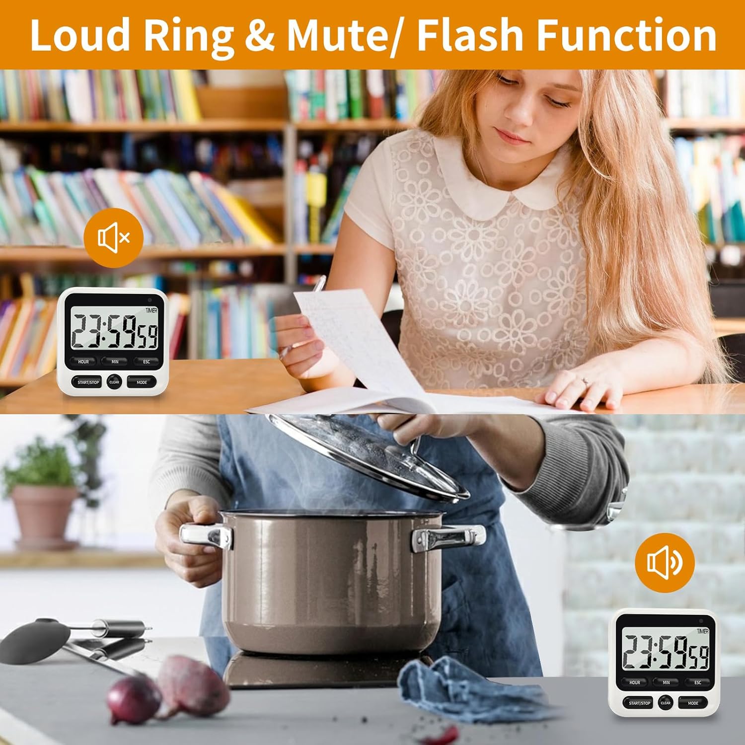 Digital Kitchen Timer with Clock Alarm Countdown Memory