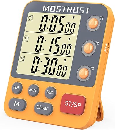 Dual 3-Channel Magnetic Kitchen Timer