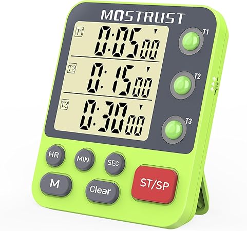 Dual 3-Channel Magnetic Kitchen Timer