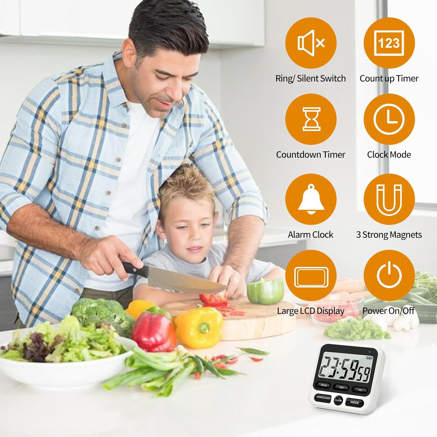 Digital Kitchen Timer with Clock Alarm Countdown Memory