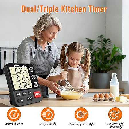 Dual 3-Channel Magnetic Kitchen Timer